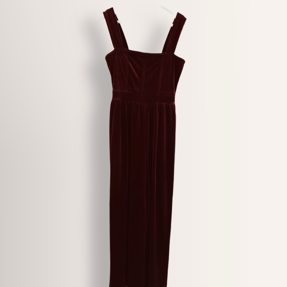 Elegant Burgundy Velvet Jumpsuit